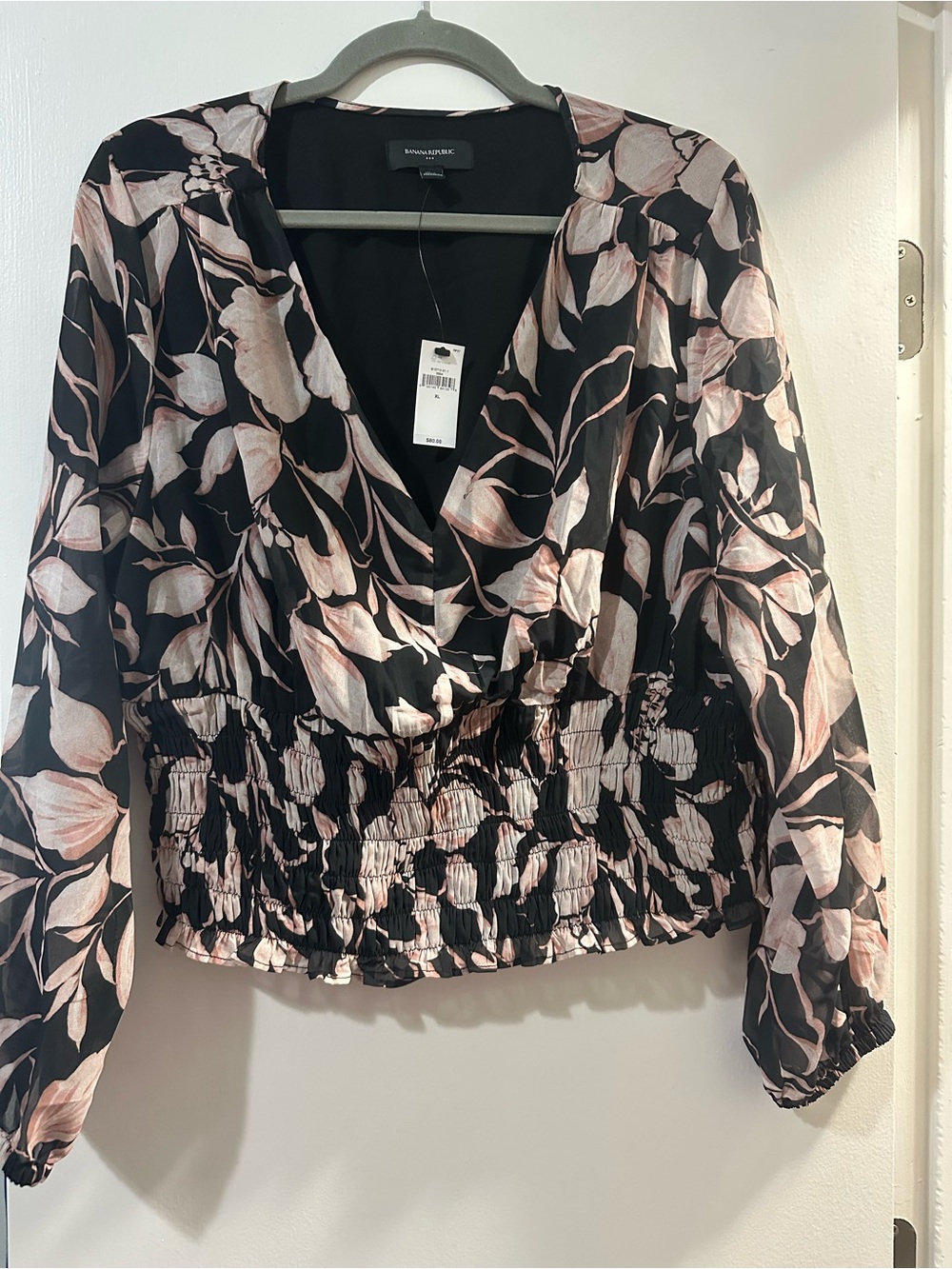 Banana Republic Black Blouse with Pink Floral Print